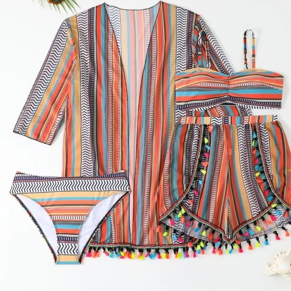 2/$50 NEW Colorful Striped Preppy Summer Tribal Patchwork Swim Set(#1,411) - Picture 2 of 6